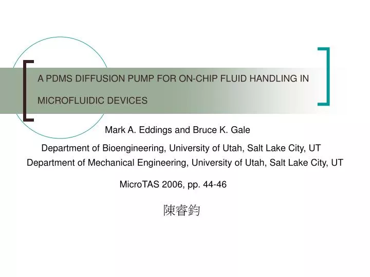 a pdms diffusion pump for on chip fluid handling in microfluidic devices