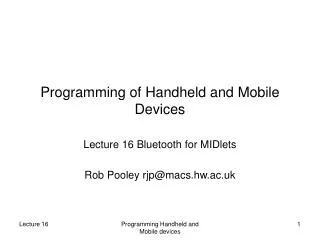 Programming of Handheld and Mobile Devices