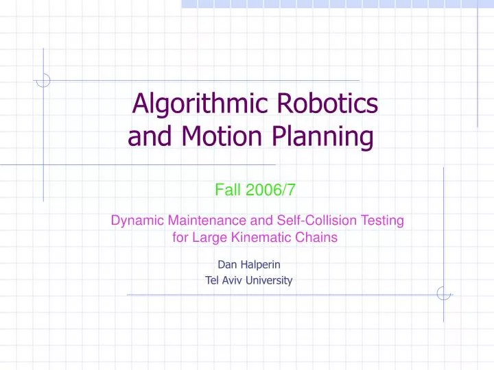 algorithmic robotics and motion planning