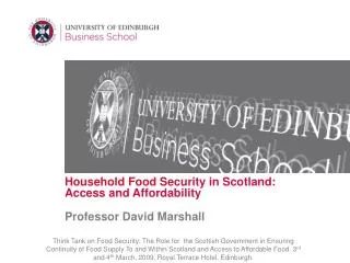 Household Food Security in Scotland: Access and Affordability