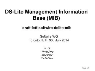 DS-Lite Management Information Base (MIB) draft-ietf-softwire-dslite-mib