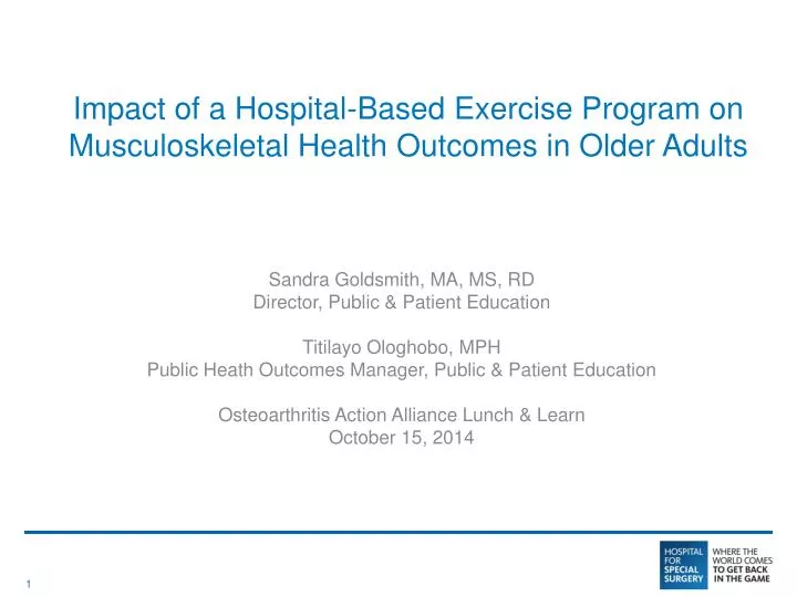 impact of a hospital based exercise program on m usculoskeletal health outcomes in older adults