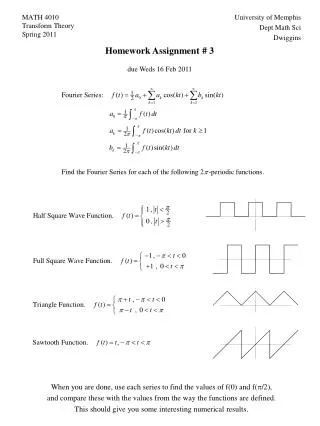 MATH 4010 Transform Theory Spring 2011