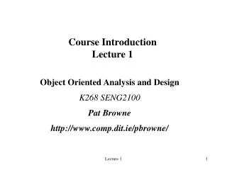 Course Introduction Lecture 1