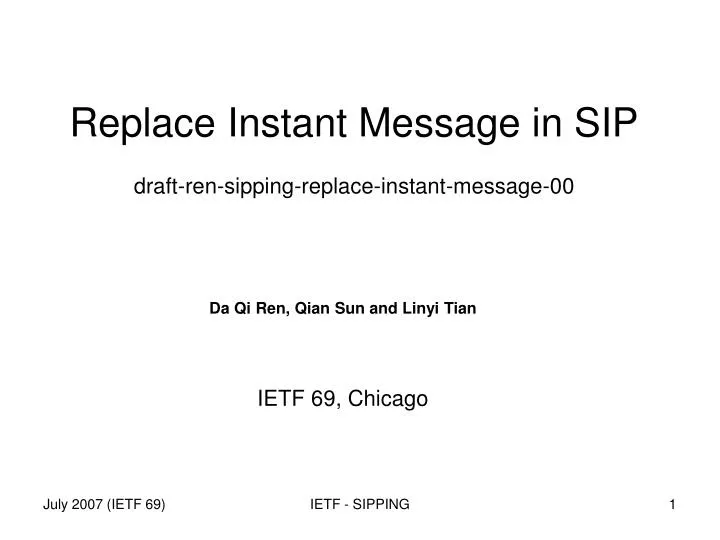 replace instant message in sip draft ren sipping replace instant message 00