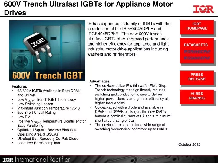 600v trench ultrafast igbts for appliance motor drives