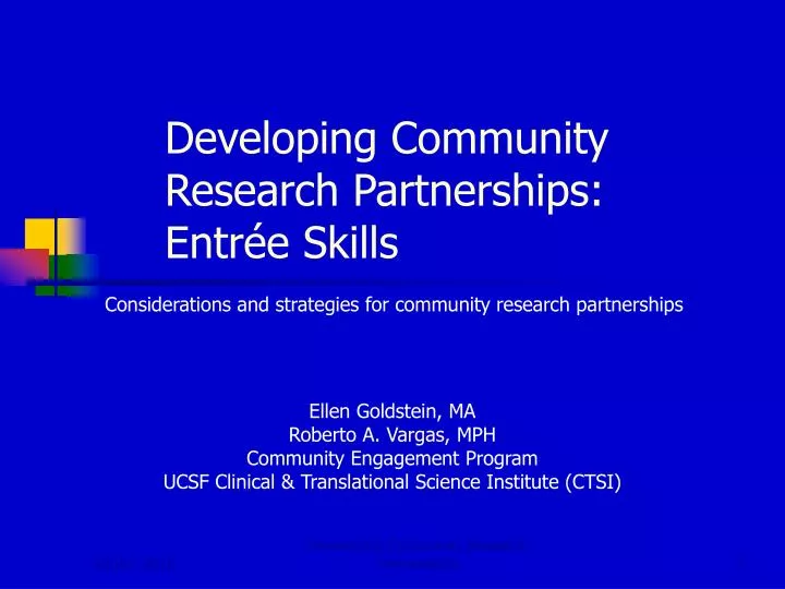 developing community research partnerships entr e skills
