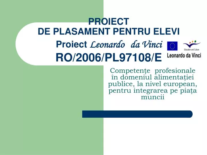 proiect de plasament pentru elevi proiect leonardo da vinci ro 2006 pl97108 e