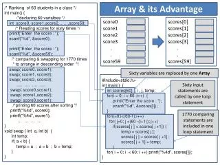 /* Ranking of 60 students in a class */ int main() { /*declaring 60 varialbes */