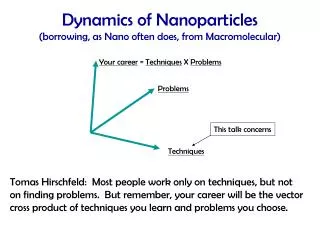 Dynamics of Nanoparticles (borrowing, as Nano often does, from Macromolecular)