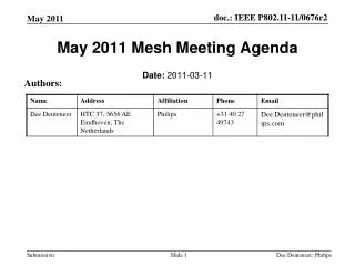 May 2011 Mesh Meeting Agenda