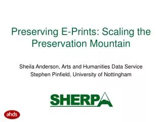 Preserving E-Prints: Scaling the Preservation Mountain