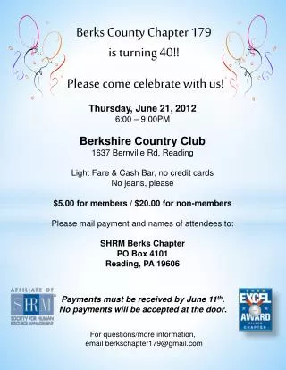 Berks County Chapter 179 is turning 40!!