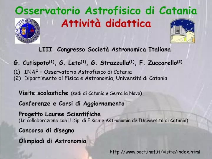 osservatorio astrofisico di catania attivit didattica