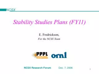 Stability Studies Plans (FY11)