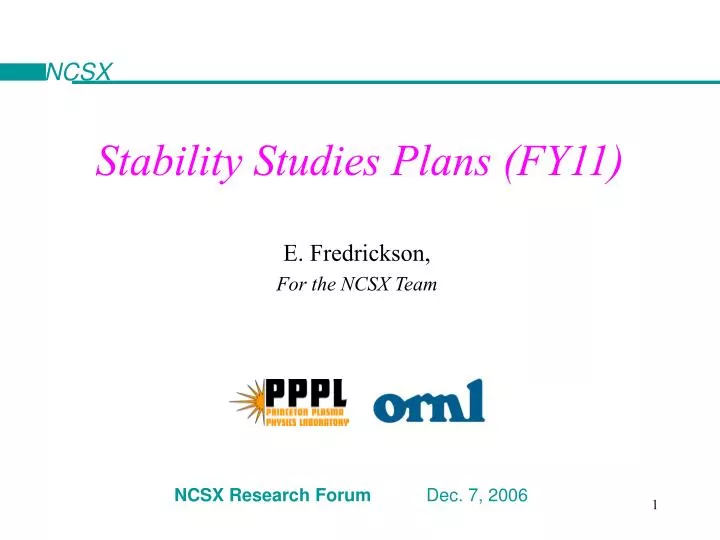stability studies plans fy11