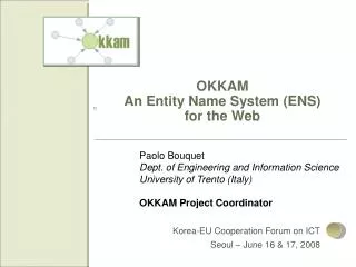 OKKAM An Entity Name System (ENS) for the Web