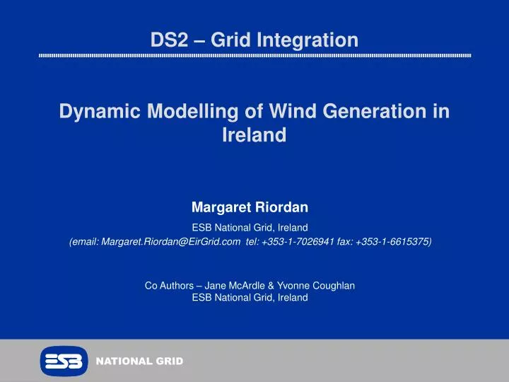 ds2 grid integration dynamic modelling of wind generation in ireland