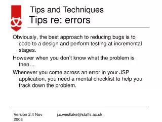 Tips re: errors
