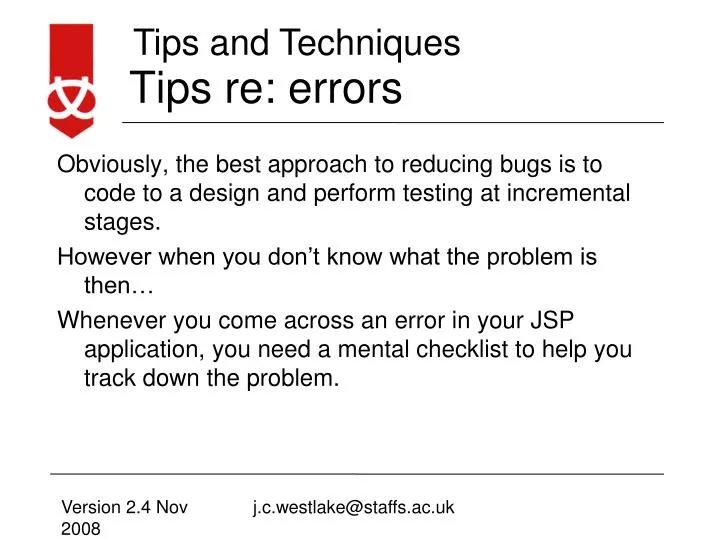 tips re errors