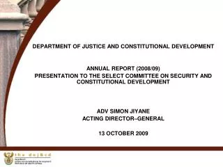 DEPARTMENT OF JUSTICE AND CONSTITUTIONAL DEVELOPMENT ANNUAL REPORT (2008/09)