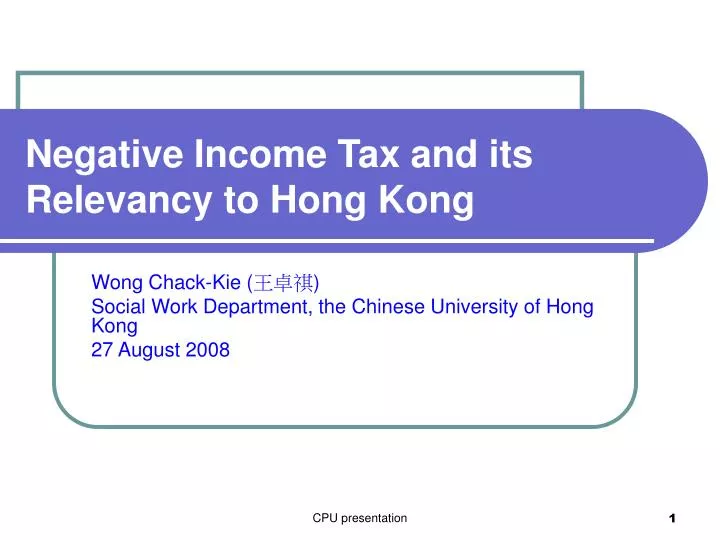negative income tax and its relevancy to hong kong