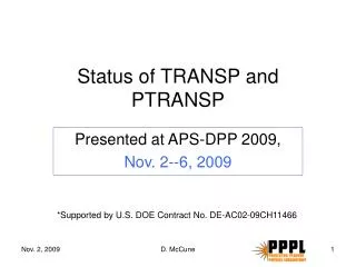 Status of TRANSP and PTRANSP