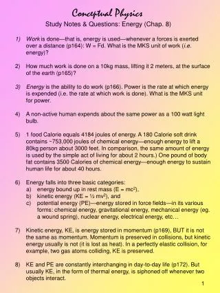 Conceptual Physics Study Notes &amp; Questions: Energy (Chap. 8)