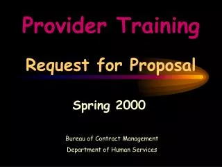 Provider Training Request for Proposal