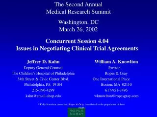The Second Annual Medical Research Summit Washington, DC March 26, 2002