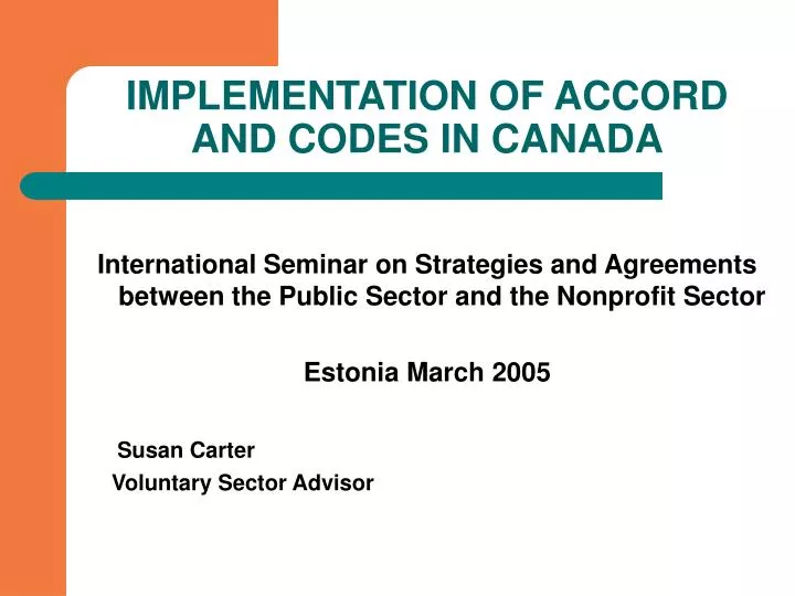 implementation of accord and codes in canada