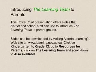 Introducing The Learning Team to Parents