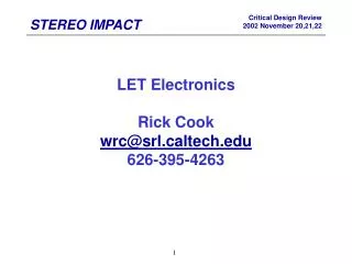 LET Electronics Rick Cook wrc@srlltech 626-395-4263