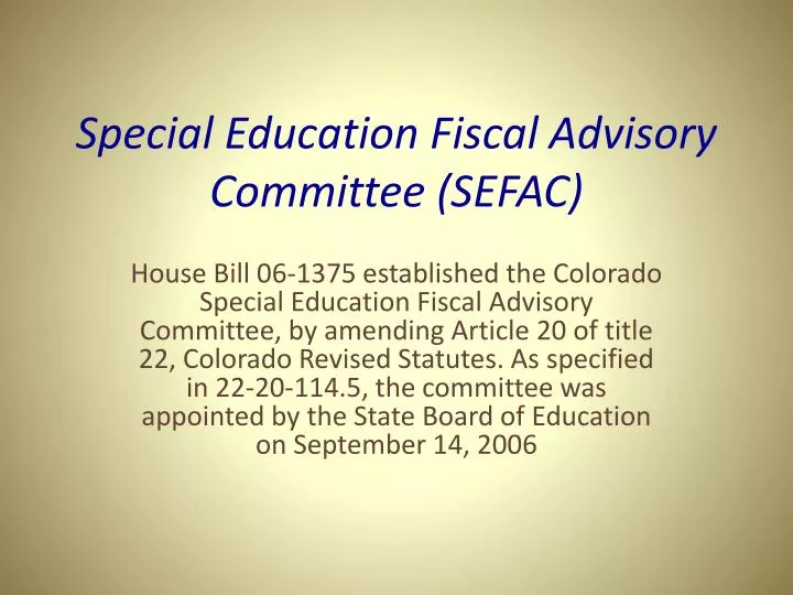 special education fiscal advisory committee sefac