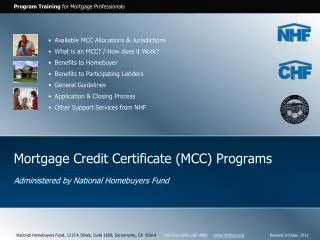 Mortgage Credit Certificate (MCC) Programs