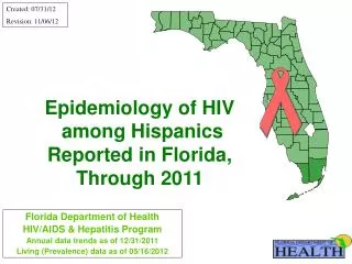 Epidemiology of HIV among Hispanics Reported in Florida, Through 2011