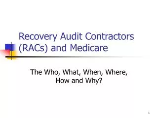 Recovery Audit Contractors (RACs) and Medicare