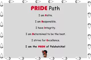 PRIDE Path I am P olite. I am R esponsible. I have I ntegrity.