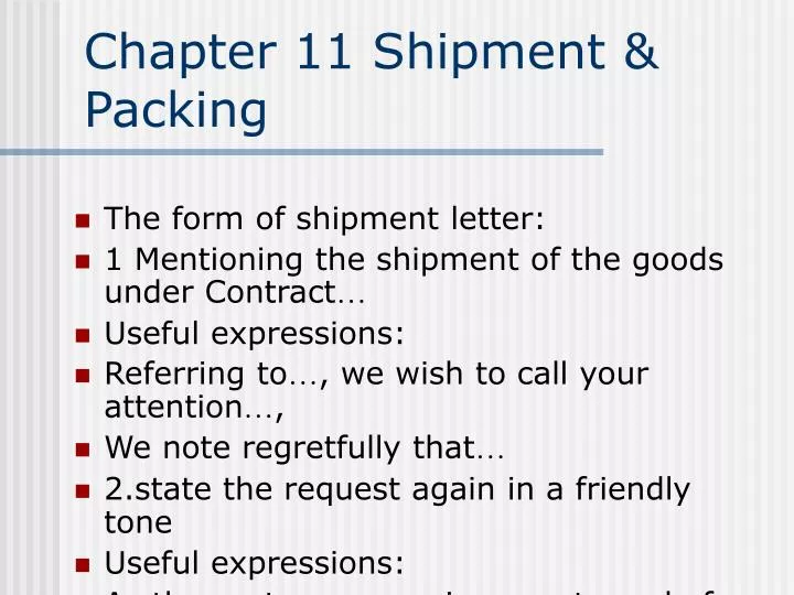 chapter 11 shipment packing