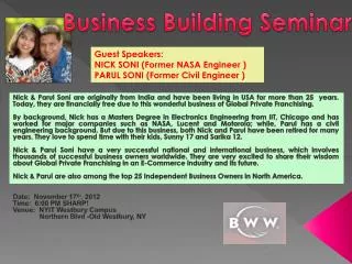 Guest Speakers: NICK SONI (Former NASA Engineer ) PARUL SONI (Former Civil Engineer )