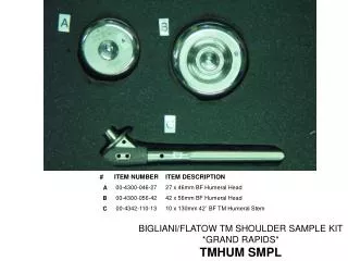 BIGLIANI/FLATOW TM SHOULDER SAMPLE KIT *GRAND RAPIDS* TMHUM SMPL
