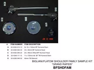 BIGLIANI/FLATOW SHOULDER FAMILY SAMPLE KIT *GRAND RAPIDS* BFSHDFAM