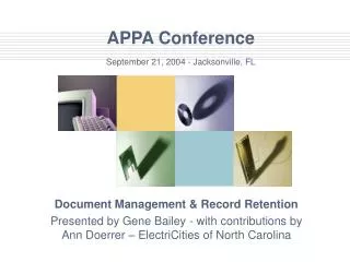 APPA Conference September 21, 2004 - Jacksonville, FL