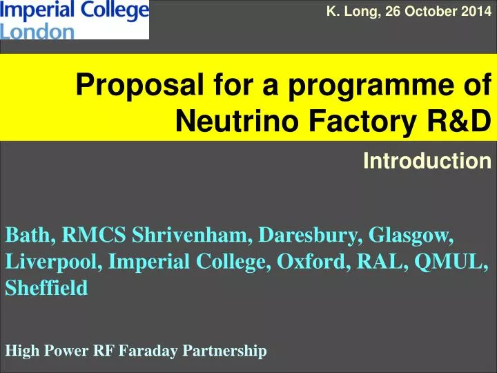 proposal for a programme of neutrino factory r d