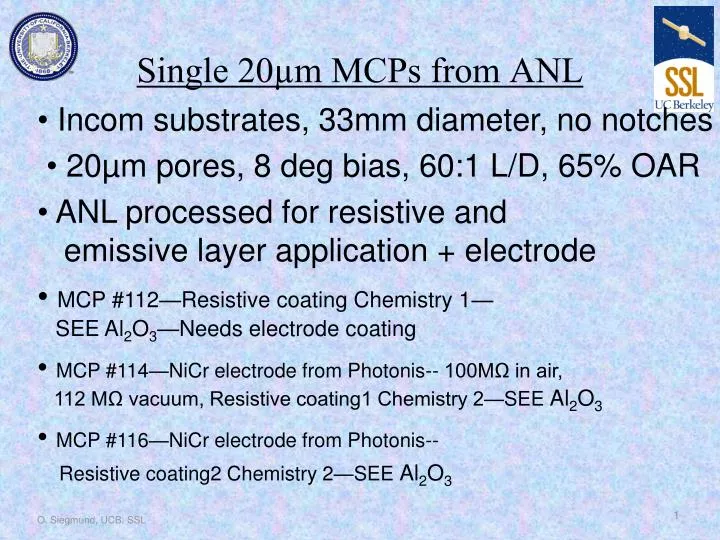 single 20 m mcps from anl