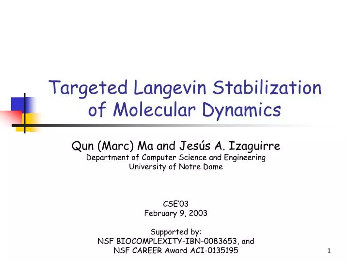 targeted langevin stabilization of molecular dynamics