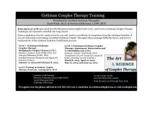 Presented by Certified Gottman Therapists Scott Wolfe, Ph.D. &amp; Patricia Gibberman, LCSW, BCD