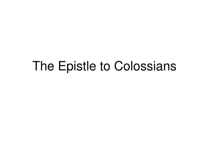 the epistle to colossians