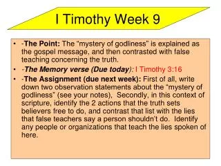 I Timothy Week 9