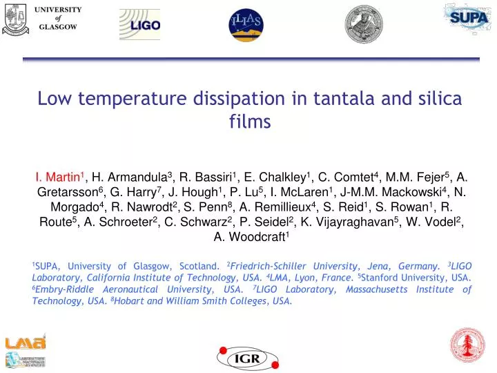 low temperature dissipation in tantala and silica films